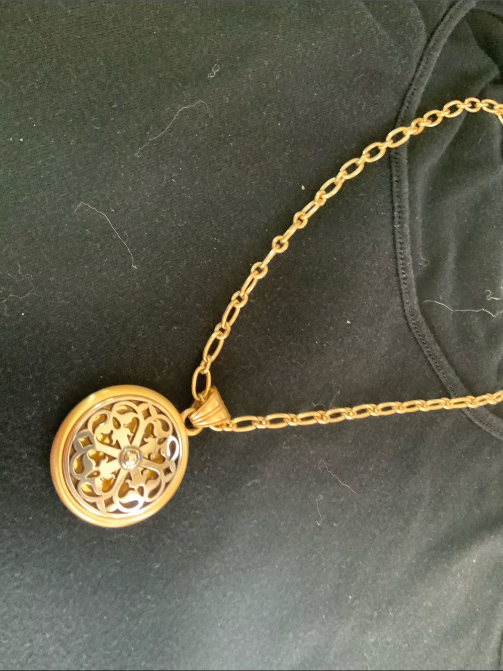 Brighton  Ferrara Gold-Tone Filigree Round Pendant Necklace with Clear Stone - Picture 2 of 4